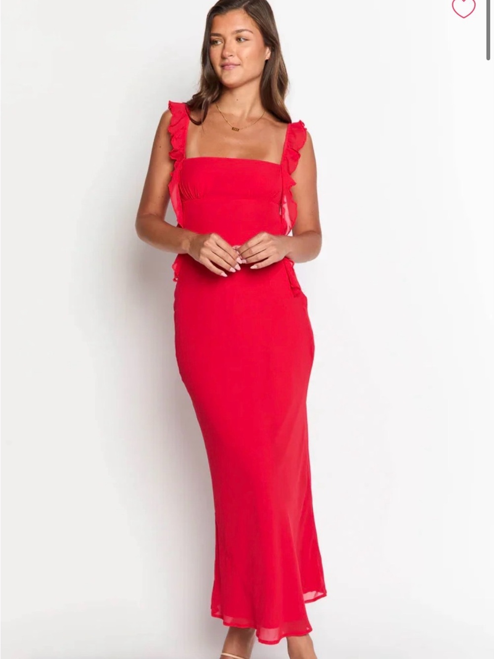 Red Ruffled Strap Maxi Dress - Women